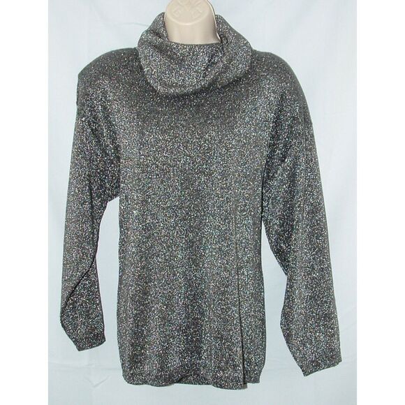 Vintage Sparkly Silver Sz Medium Stretchy Roomy Cowl Neck Tunic Sweater RETHA'S - Picture 1 of 3